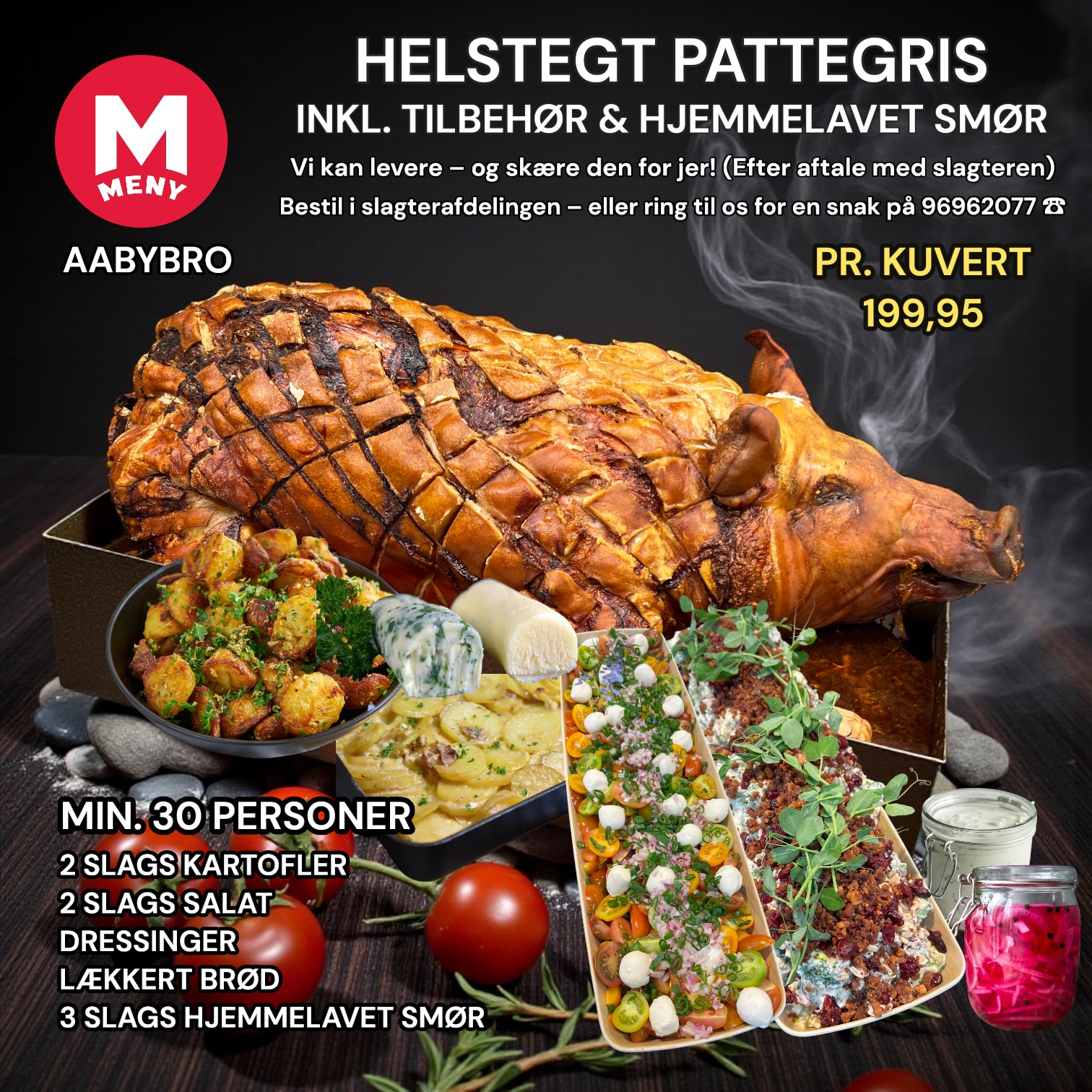 Pattegris med tilbehør og smør