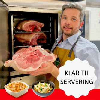 Helstegt grillgris med flødekartofler og salat