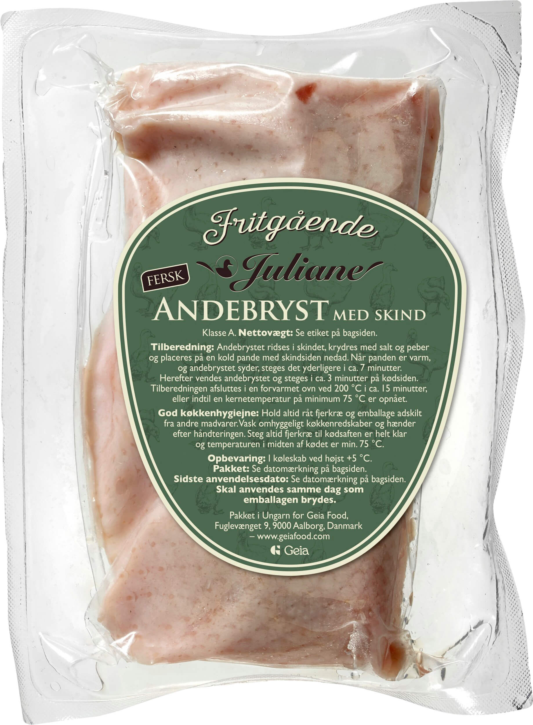 Andebryst fra fritgående julianeand 200-250 gram